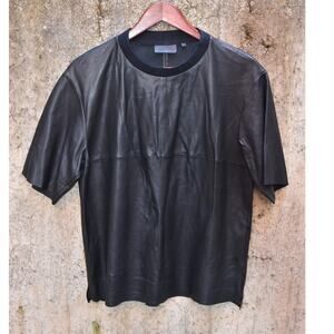 Massimo Dutti Black 100% Leather Short Sleeve Top Size L